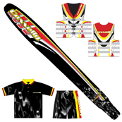 Portfolio Image 32, Connelly skis brand line themed items; ski, shirt, water-shorts, ski-vest 